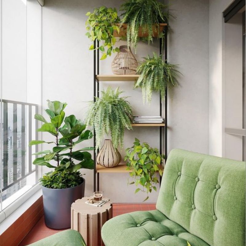 Góc đọc sách nhỏ xinh ngoài ban công